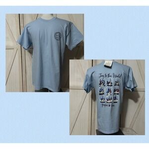 NEW Puppie Love Adult Light Blue Shirt Joy to the World Snow Globe L Large